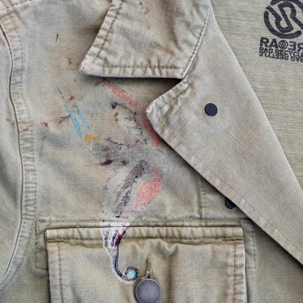 RA-RE Rag Recycle Rag Restyle Military Jacket Mens Slim L Distressed Italy - Picture 6 of 12
